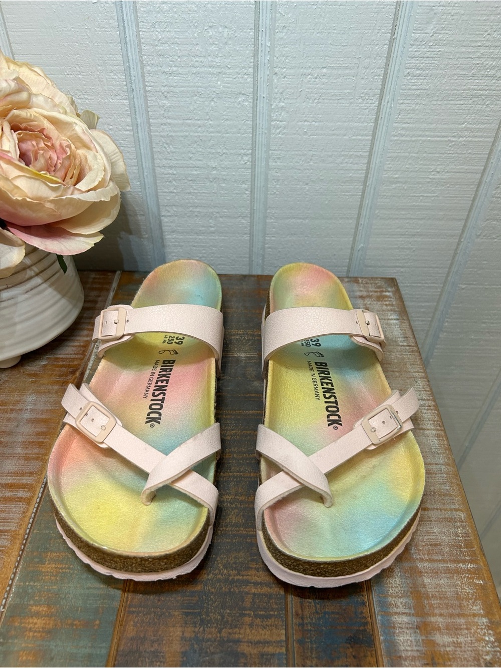 Birkenstock Tie-Dye Footbed Sandals in Pastel Pink